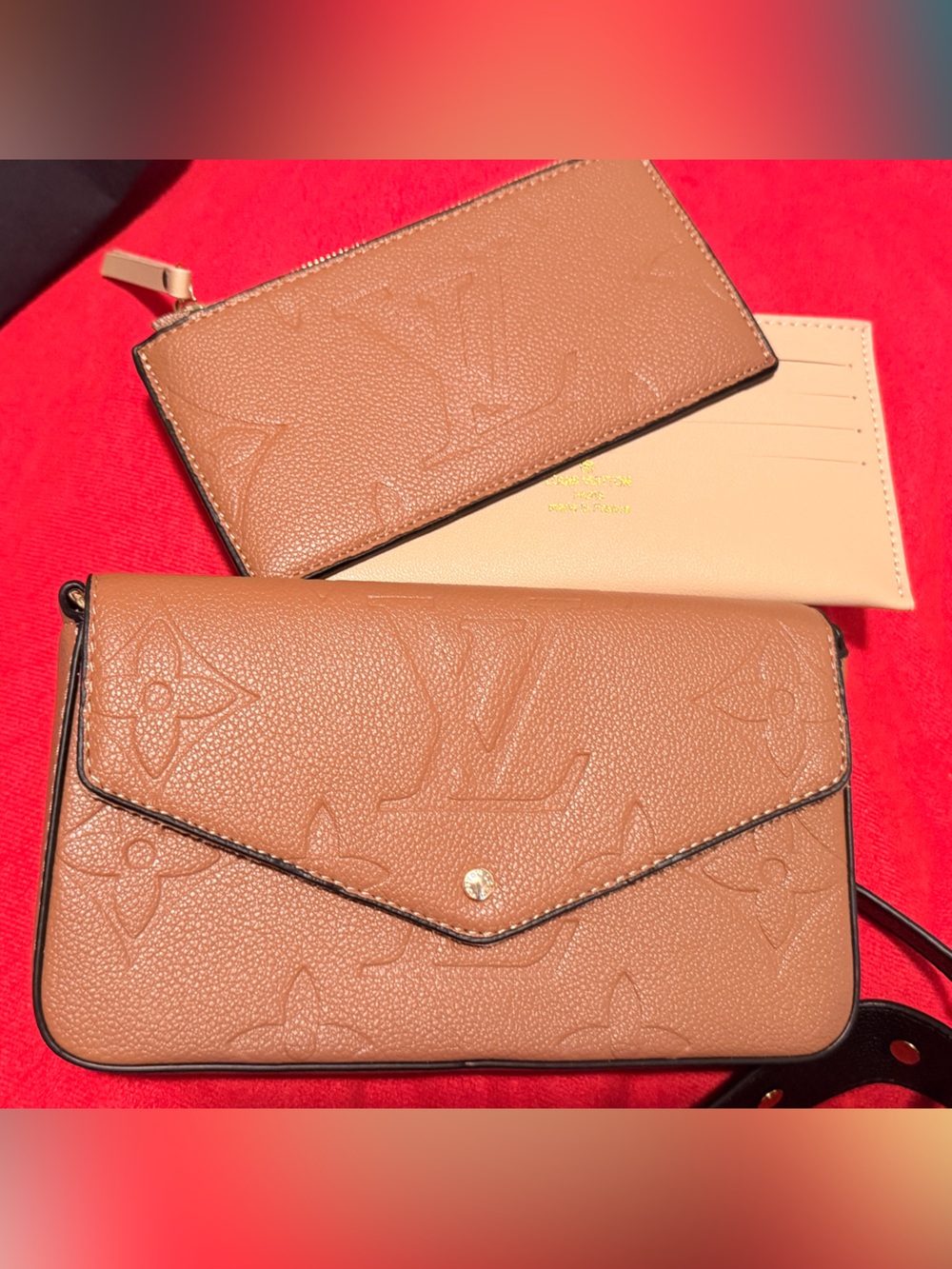 Leather Monogram Envelope Crossbody Bag in Brown